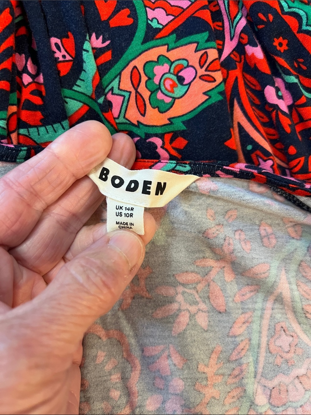 Boden Vanessa Navy Exotic Paisley D0867 Faux Wrap Jersey Knit Midi Dress US 10 - Picture 7 of 13